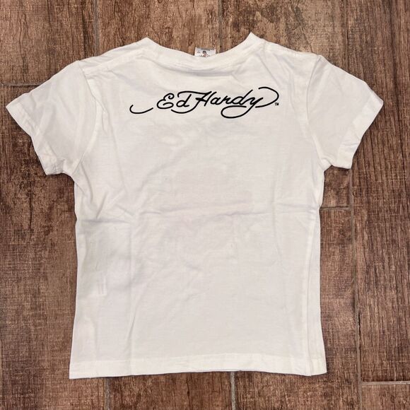 Ed Hardy Kids 3 Hearts with Rhinestones On White T-Shirt Size 4 - Picture 3 of 7